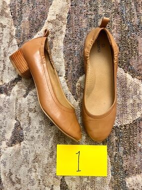 Susina Camel/Tan Leather Low Block Heel Pumps - $15